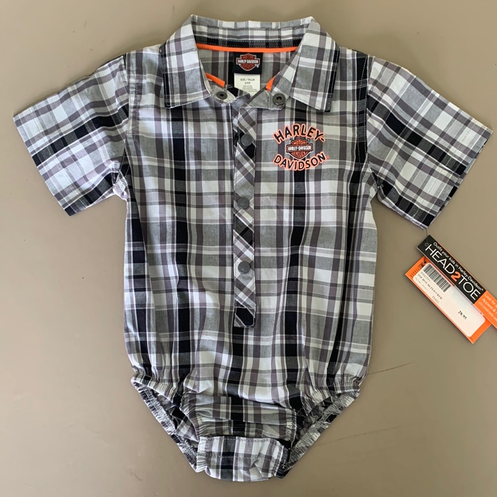 Harley-Davidson 24 month button down onesie